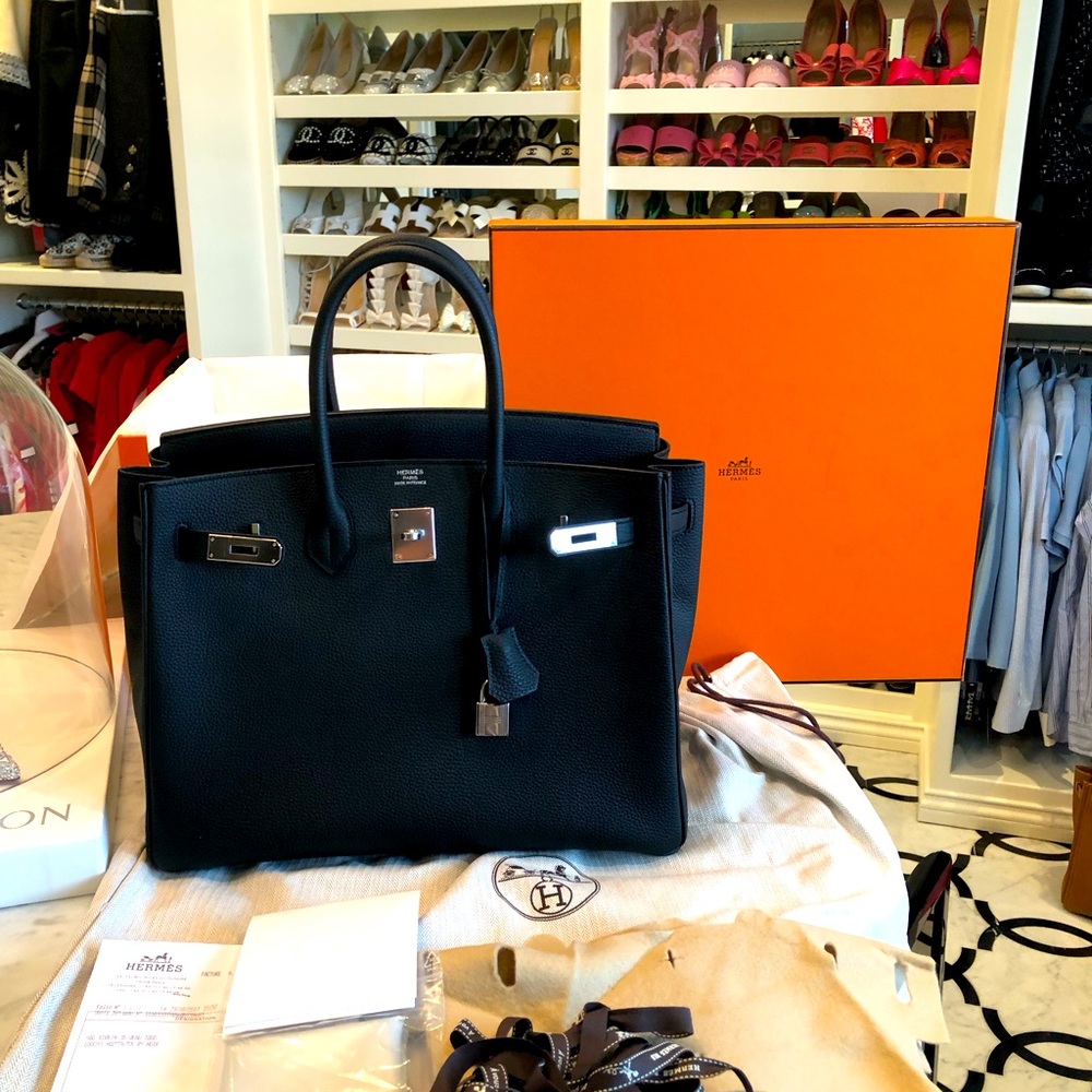 Perfect Condition Hermes Black Togo Leather Birkin 35 Silver Hardware w/ Receipt